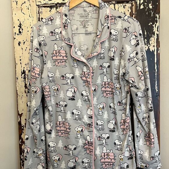 Muncie Munki x Peanuts Christmas Snoopy and Woodstock pajama top. Size S. - Picture 1 of 7
